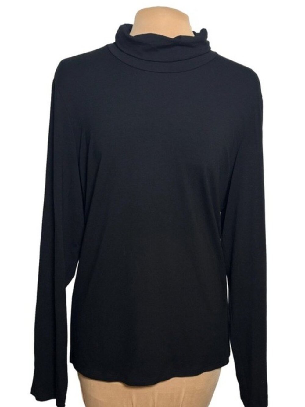 Eileen Fisher Black Stretch Jersey Turtleneck Top Relaxed Fit Minimalist XL